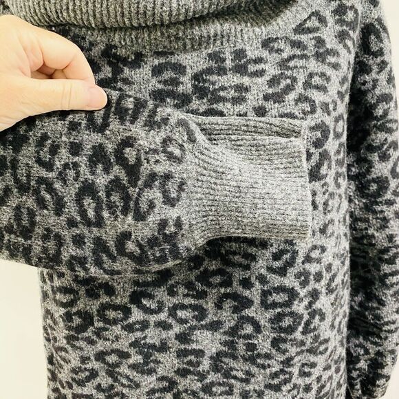 Anthropologie Casual Sweater Dress Pullover Knit Tunic Gray Black Animal Print L - Picture 8 of 11
